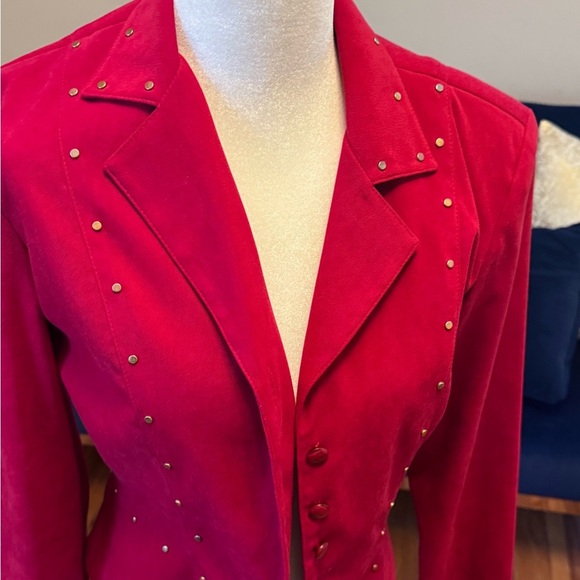 Vintage Red Suede Velvet Womens Suede Leather Jacket Coat - Picture 3 of 9
